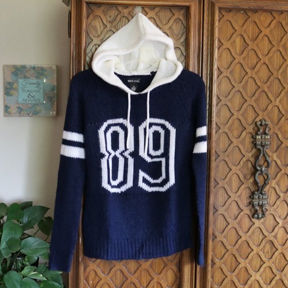 Wet Seal ‘89’ Knit Varsity Hoodie Pullover Sweater - Picture 1 of 15